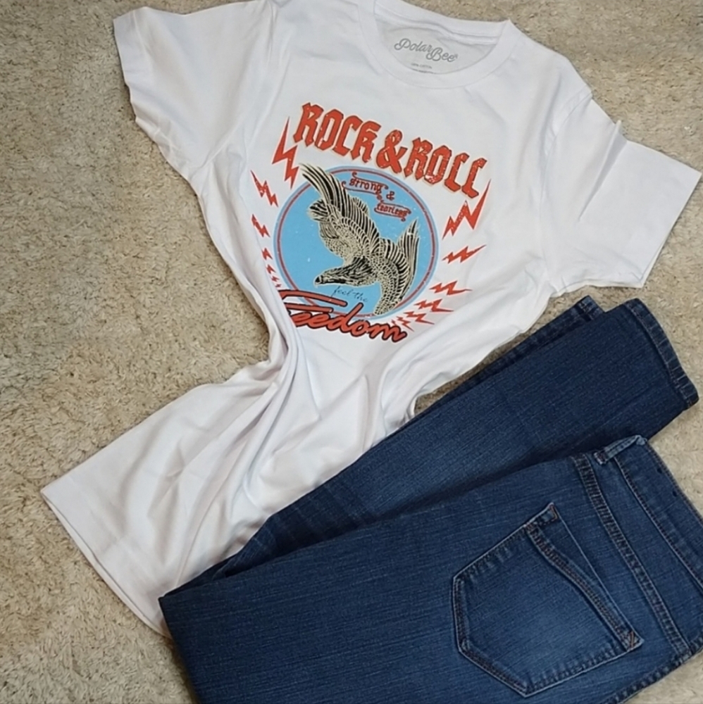Retro Look Rock and Roll Graphic Tees in Black or White